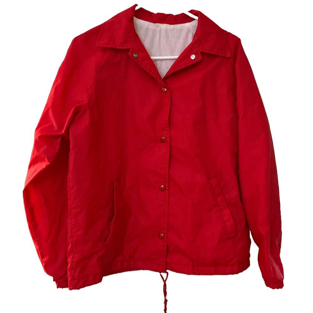 Vintage Blank Red Coaches Jacket Snap Front Nylon Flannel Lined Mens M Tagless
